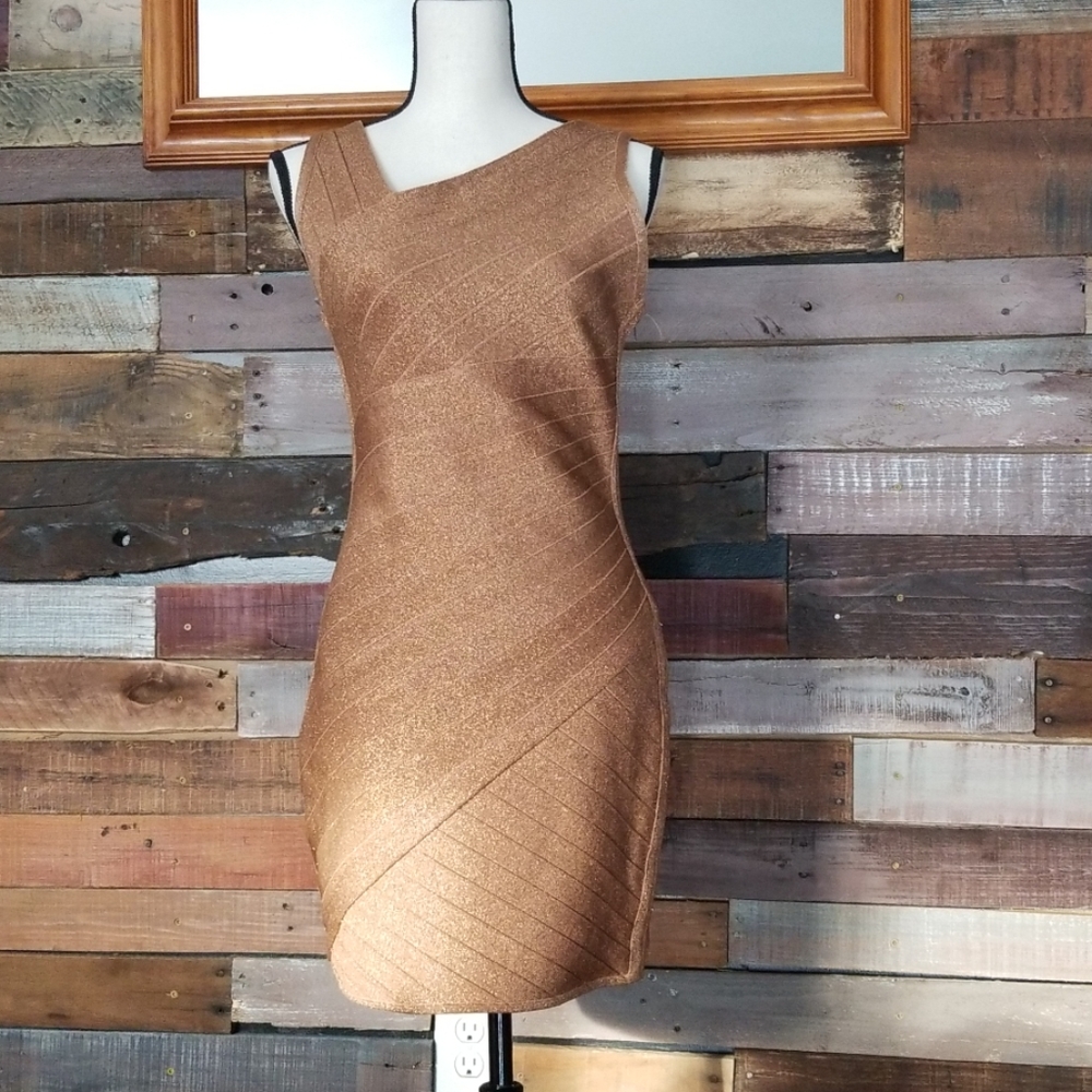 JS Collections Bronze Metallic Bodycon Dress
